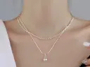 Collar elegante dije en lágrima y cadena doble tipo serpiente plata 925