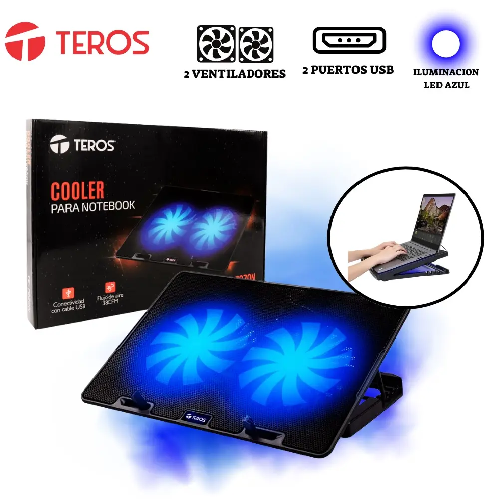 Cooler TEROS TE-7020N, para notebooks de hasta 15.6", 2 fan