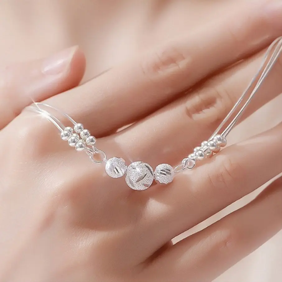 Pulsera con Cuentas de las Tres Vidas y la Suerte - Plata pura de 990