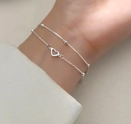 [MABT1004] Brazalete de doble capa con forma de corazón Plata 925