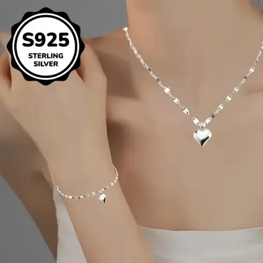 [MABT1005] Collar y pulsera chic con dije de corazón