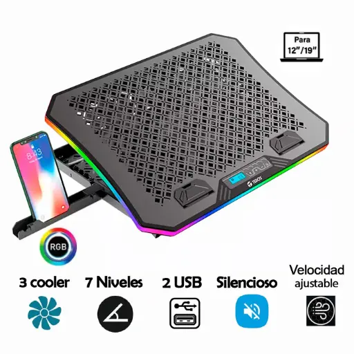 [THC402013] Cooler Laptop Teros mod. TE-7310N RGB 3 FANS con soporte para Smartphone